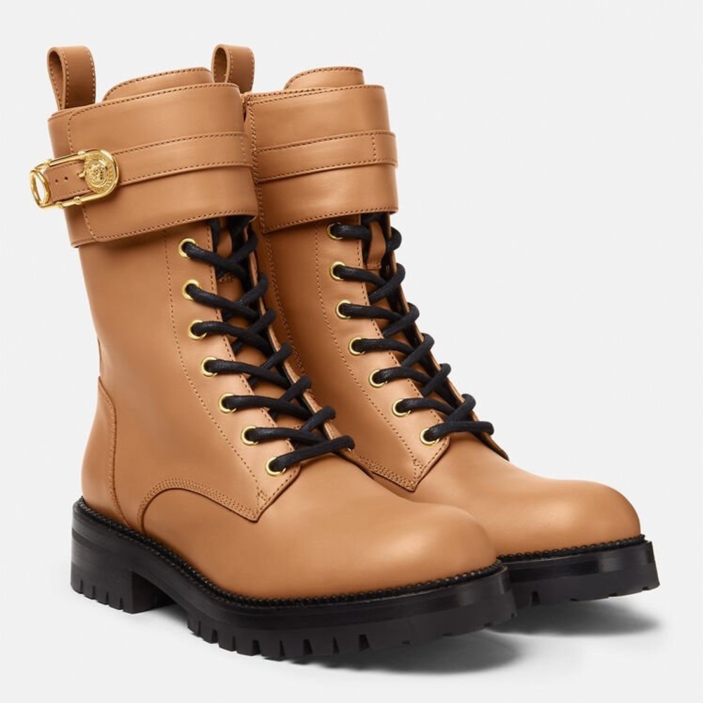SAFETY PIN LEATHER BOOTS in caramel